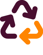 Three thick arrows form a triangular recycling symbol with two arrows in dark purple and one arrow in orange.

Description generated by AI