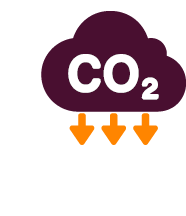 A dark cloud with the chemical formula CO2 inside and three orange downward arrows beneath it symbolizing carbon dioxide reduction.

Description generated by AI
