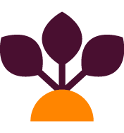 A simple graphic of an orange semicircle with three dark purple leaves sprouting from it.

Description generated by AI