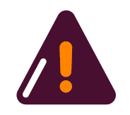 A dark purple triangular warning sign with a bright orange exclamation mark in the center and a white reflective highlight on the left side.

Description generated by AI