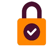 A stylized orange padlock with a dark purple shackle and a white checkmark inside a dark purple circle on the body.

Description generated by AI