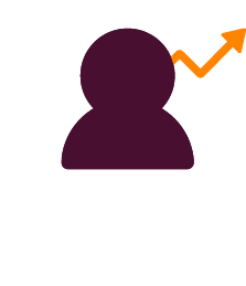A simple dark purple silhouette of a person with an orange upward trending arrow extending from the head area.

Description generated by AI